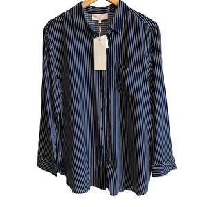 Grand & Greene Striped button up Long Sleeve Shirt Blue and White L